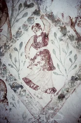 Afresco retratando uma bailarina feminina, do Apodyterium, início do século 8